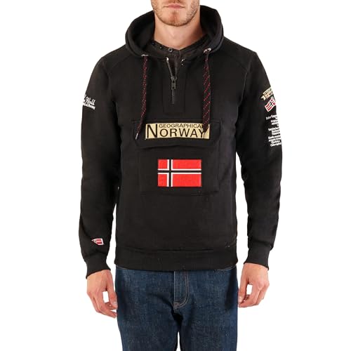 Geographical Norway Gymclass Men - Sudadera Hombre Con Capucha Bolsillo Canguro Para Hombres - Jersey sudaderas Manga Larga - Ropa para Hombre Primavera Verano Otoño Invierno (Negro S)