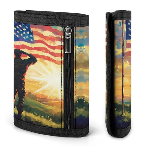 United States Flag Veterans Day Trifold Wallets for Men Women Ultra Thin Card Holder Purse with Zip Coin Pocket3