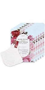 PETITFEE Rose Petal Satin Heel Mask (5pairs) - Moisturizes &amp; Softens Dry and Cracked Heels, Rose ...