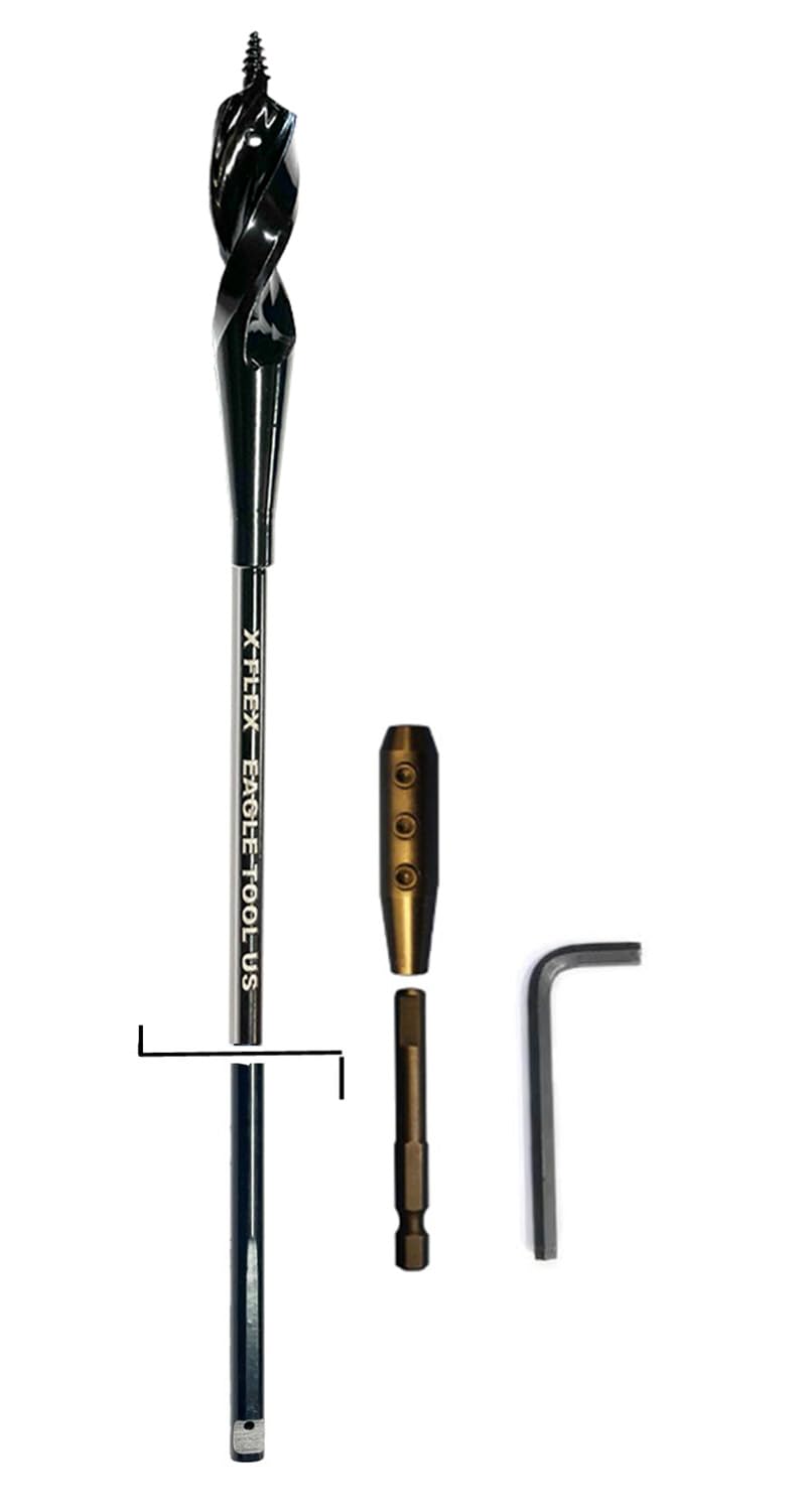 Made in The USA, Eagle Tool US X Flex, Installer Drill Bit and Adaptor Kit, Screw Point, 9/16-Inch by 54-Inch bit and 3/16-inch Hex Adaptor