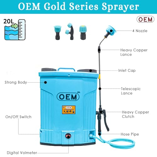 Image of OEM 20L Gold Series Battery Sprayer with Double Motor, 12V16A Battery, Digital Voltmeter, Heavy Copper Lance & Clutch, Metal Hook Belt, Back Support, Long Filter - Powerful Agriculture Sprayer
