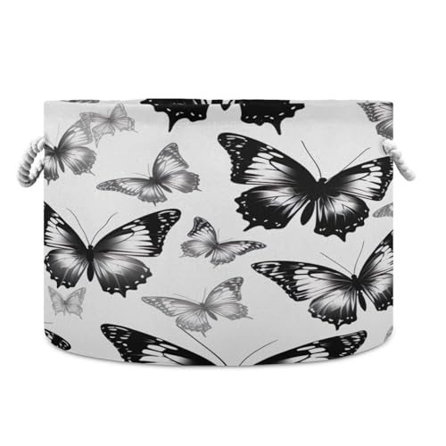 Kigai Black White Butterflies Blanket Basket Large Cotton Rope Basket 20