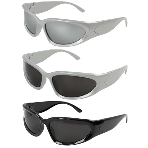 Riybyds 3 Piezas Gafas de Sol Deportivas UV400 para Hombres y Mujeres, Estilo Vintage Y2K,para Ciclismo, Running y Actividades al Aire Libre, Protección Solar Completa