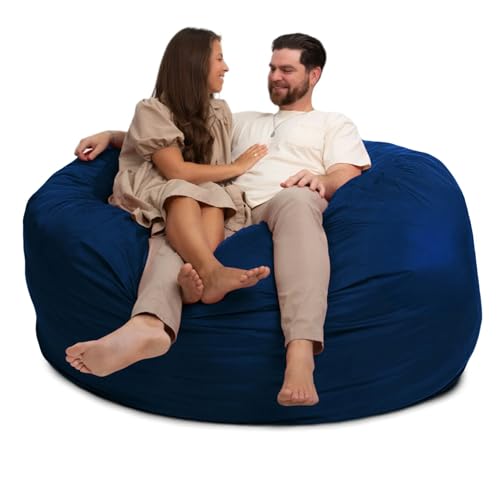 Image of ULTIMATE SACK 6000 6-Foot Bean Bag Chair, Navy Suede Cover - Oversized Foam Lounger, Floor Seat, Small Sofa, or Couch Bed for Living Area, Gaming Room, or Reading Lounge