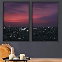 2 Piece Framed Canvas Wall Art Cityscape and Sunset Canvas Prints Home Artwork Decoration for Living Room,Bedroom - 16