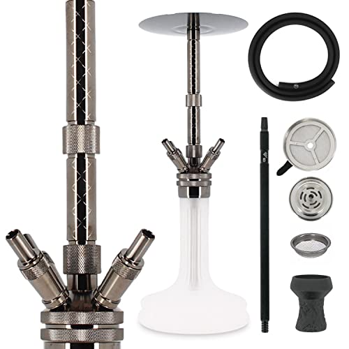 WD Hookah Shisha Set Komplettset aus Edelstahl F61S-32 Wasserpfeife Edelstahlshisha Hookah inkl. Zubehör Shisha Schlauch…
