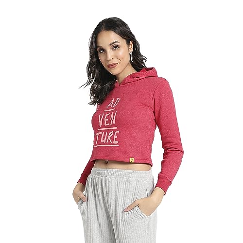 Image of PINACOLADA Women's Typographic Print Hoodie with Ribbed Hem for Casual Wear | Pull On Closure | Hooded Neck | Long Sleeve | Cotton Sweatshirt Crafted with Comfort Fit for Everyday Wear