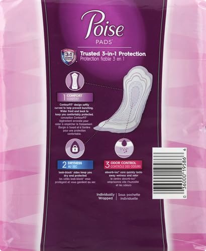 Image of Poise Incontinence & Postpartum Pads for Bladder Leaks, 4 Drop Moderate Absorbency, Regular Length, Packaging May Vary, 20 Count (Pack of 2)