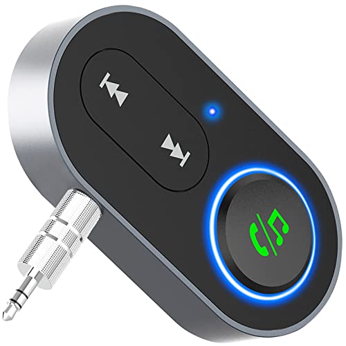 Receptor Bluetooth Coche, Jack 3.5 Audio Adaptador, Emisor Auxiliar para Llamadas Manos Libres, Mini Musica Transmisor Aux, Conexión Dual con Cable para TV Altavoces PC Auriculares