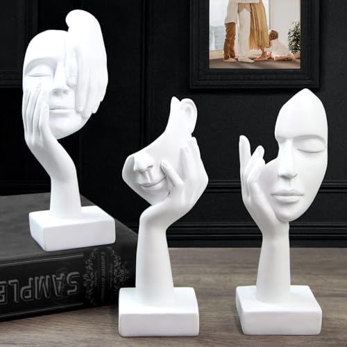 Irayin 3 Pcs Thinker Statue, Modern Home Resin Sculptures, Abstract Art Ornaments Modern Home Decor, Collectible Figurines for Living Room, Office, Bookshelf, Desktop(White) - Image 4
