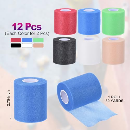 PATIKIL 12 Pack Foam Sports Pre-Wrap Athletic Tape Sports Elastic Wrap 30 Yard Breathable Bandage Rolls Tennis Racquet Grip Tape Cushion Wrap for Hair Ankles Wrist Multicolor - Image 2
