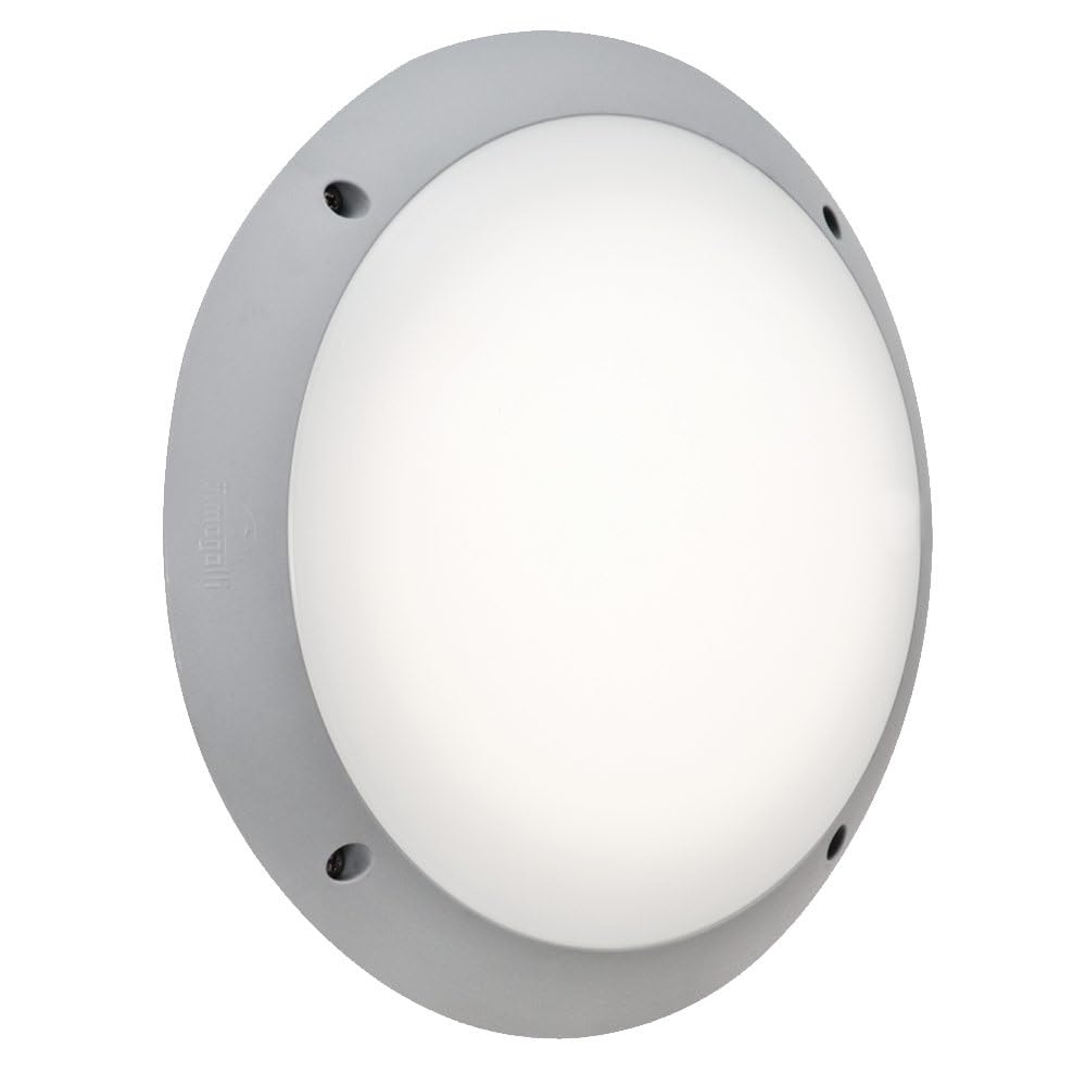 Britalia Grey Outdoor Modern Round Flush Bulkhead Wall Light With Opal Diffuser | 30Cm Diameter | Ip66 Rated | 1 X Es E27 Lamp Required | Garden - Patio - Security | Polycarbonate Resin Coastal