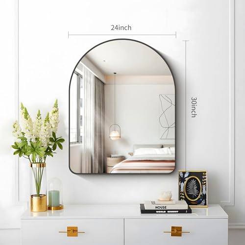 Image of FORBATH Arched Bathroom Mirror 24x30 Inch, Black Bathroom Mirror Wall Mounted Modern Aluminum Alloy Frame Arch Mirror for Bedroom Living Room Entryway, Hanging or Leaning Against Wall