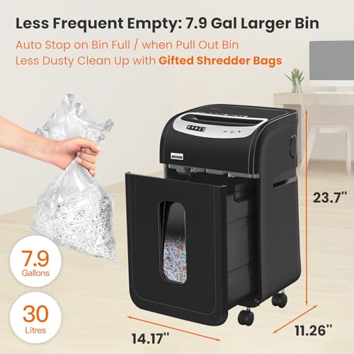 Image of VidaTeco 20 Sheet Cross Cut Paper Shredder Heavy Duty, P-4, 30L Bin | Heavy-Duty for Home Office, 60-Min Runtime, Shreds Paper, Cards, Staples & Clips, Jam Proof; 30L Pullout Bin with 4 Casters