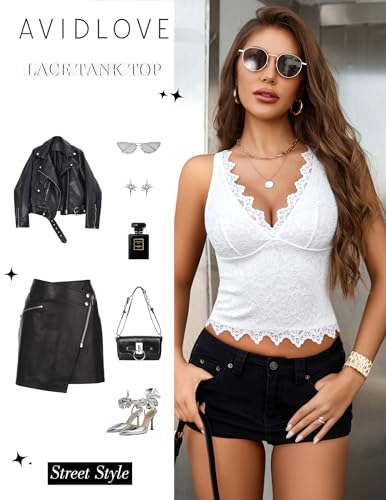 Image of Avidlove Lace Tank Tops for Women Summer Going Out Tops Y2k Sexy Lace Top