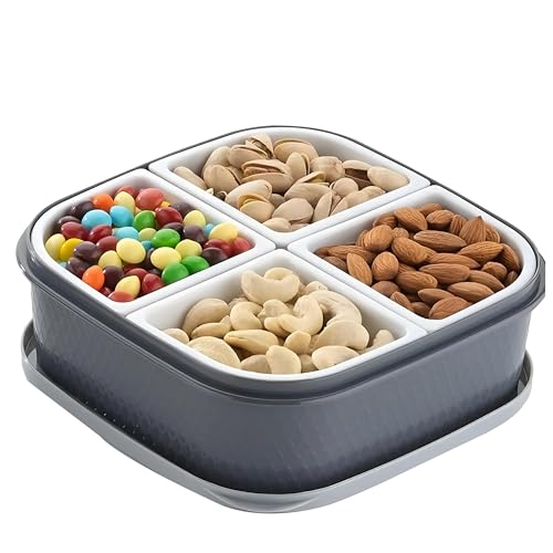 Image of Oblivion Plastic Dry Fruit /Masala Box | 4 Sections Multipurpose Box | Masala Container | 4 In 1 Spice Boxes for Kitchen | Rangoli Container | Home Storage Masala Dabba (Pack of 1)