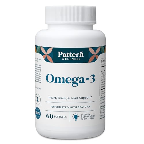 Image of Pattern Wellness Omega 3 Softgels - Pure Fish Oil Formula - Helps Maintain Brain, Heart & Joint Health - 3rd Party Lab Tested - Non-GMO, Dairy-Free, Gluten-Free - 60 Softgels