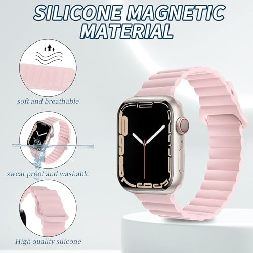 Image of Silicone Magnetic Band Compatible with Apple Watch 38mm 40mm 41mm 42mm 44mm 45mm 49mm, for Series Ultra 9 8 7 SE 6 5 4 3 2 1 Women Men |Watch Not Included (Pink, 38mm /40mm /41mm)