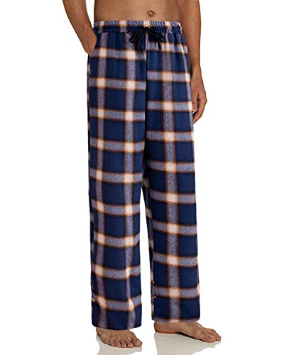 Image of Mens Flannel Pajama Pants Plaid Heavyweight Cotton PJs Bottoms Sleepwear | Soft Cozy with Pockets, Elastic Waistband Drawstring, Adjustable Length, Casual Checkered Lounge Pant, for Home Holiday Daily