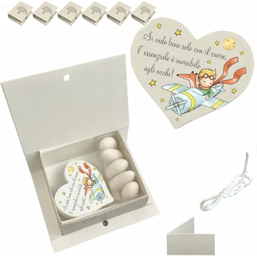 Regalami.shop 6 calamite con scatola nastrino bigliettino e portaconfetti Bomboniera Piccolo Principe per Battesimo, Comunione, Party, Regalo (6 calamite)