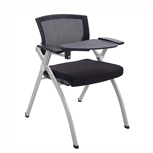 Silla Plegable de Oficina, Color Negro, con Tablero Giratorio para Escribir, Silla de Entrenamiento, Silla de recepción Plegable de Malla, Silla de Conferencia para Estudiantes, Personal informático