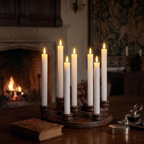 Image of GenSwin Flameless White Taper Candles Flickering with 10-Key Remote, Battery Operated Led Warm 3D Wick Light Window Candles Real Wax Pack of 6, Christmas Home Wedding Decor(0.78 X 9.64 Inch)