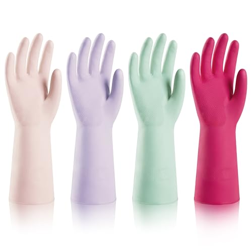 Best Gloves for Cleaning Bathroom: Top 10 Review 9 ThxToms 4 Pairs Nitrile Cleaning Gloves, Latex free Reusable Dishwashing Gloves for Women, Kitchen and Bathroom Cleaning, Non-Slip &Flexible, 10 Mil, Colorful, M