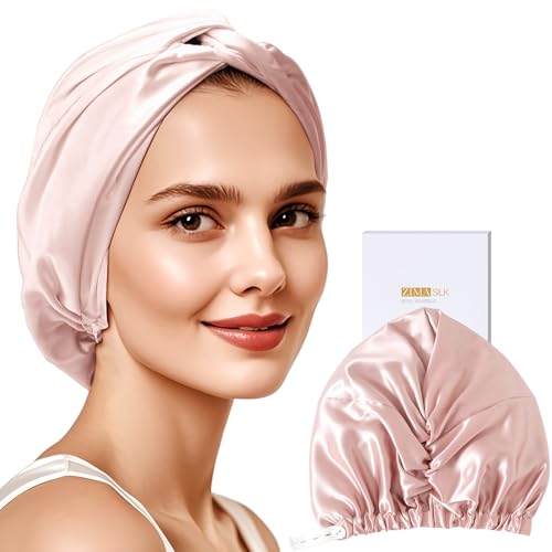 ZIMASILK 22 Momme Adjustable 100% Mulberry Silk Bonnet for Sleeping Women, Silk Hair Wrap for Hair Protection, That Reduces Falling off (1Pc, Pink)