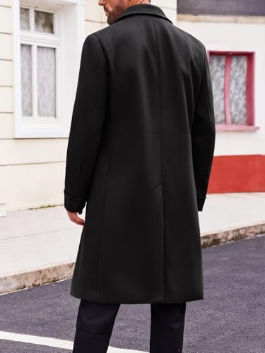 Runcati Mens Trench Coat Notch Lapel Double Breasted Peacoat Wool Blend Casual Long Overcoat3