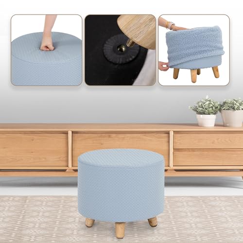 Xuperbonus Round Faux Leather Ottoman, Foot Rest With Two Blue Removable Covers,Circle Ottoman With Non-Slip Pads,Living Room,Makeup Chair For Vanity thumb #5