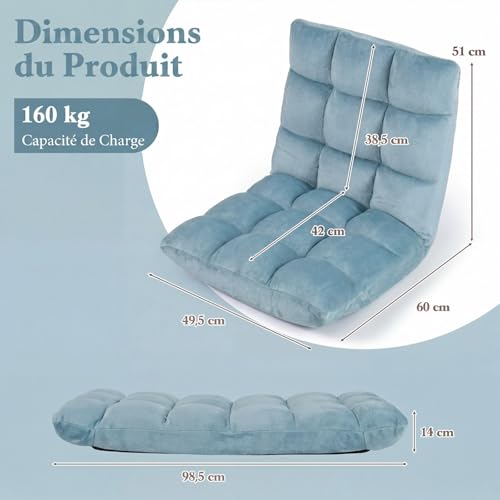 COSTWAY Canapé Paresseux Chaise de Sol en Flanelle, Vert – vue 3