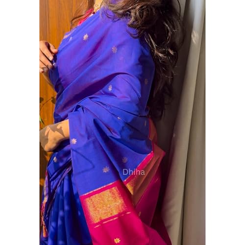 Image of Original Maheswari Cotton Silk Saree for Women | Kanjivaram Pure Silk Cotton Sari with Blouse | Zari Work | Tassels | Handloom Weave