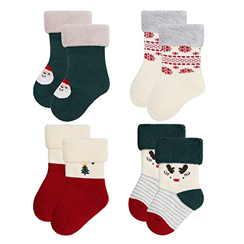 Baby Christmas socks 4 Pack 3-6 -12-18-24 months for boy girl babies Infant cotton fuzzy sock Gifts3