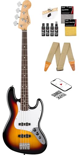 Fender Standard Jazz Bass - 3-Color Sunburst Bundle with Strap, Guitar Cleaning Kit and Austin Bazaar Instructional Video