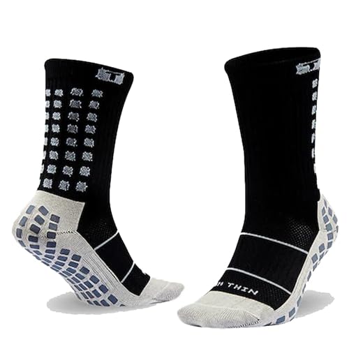 Trusox 3.0 Thin Grip Socks, Made in the USA, Non Slip Grippy Soccer Crew Socks for Men & Women with Grip Inside and Out for Football and Soccer, Black, Medium