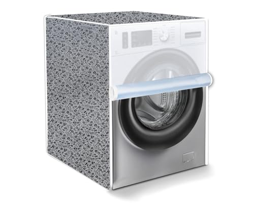 Image of The Furnishing Tree Waterproof and Dustproof PVC Washing Machine Cover Front Loading Compatible for IFB, 7 Kg, 7.5 Kg, 8 Kg, 8.5 Kg, CM-(63x63x81), Floral Pattern Darkgrey