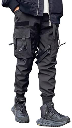 MOKEWEN Men's Casual Techwear Straps Elastic Waist Harem Pants2
