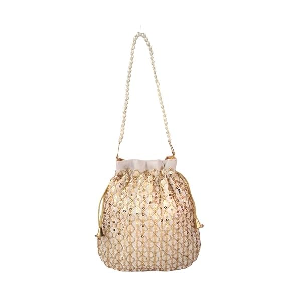 DUCHESS Women's Sequin White Potli Bag Purse with Pearl Handle (Pack of 10) - Image 6