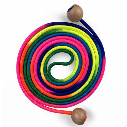 LUMITERRA Corda de saltar multijogador, 5 metros de corda para crianças e adultos, com cabo de bola de madeira