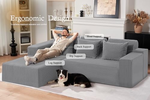 Image of HABUTWAY Sectional Couches for Living Room,No Assembly L Shaped Couch 105 inch Modular Sectional Sofa Couch with Deep Seat,Cloud Couches Furniture Sets for Apartment,Corduroy (Light Grey, Left Facing)