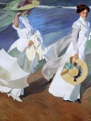 RKFLGEW 14CT Kit Petit Point Juego De Punto De Cruz Paseo Por La Playa，Kit De Bordado De Pintura Al Óleo De Fantasía Para Principiantes Y Adultos，Kits De Punto De Cruz Diy 30x40cm