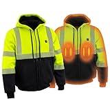 Nexgen Heat MPM1773SET Men's Heated High Visibility Work Hoodie, Neon Green Hi Vis Reflective Hoodie w/Battery - Small