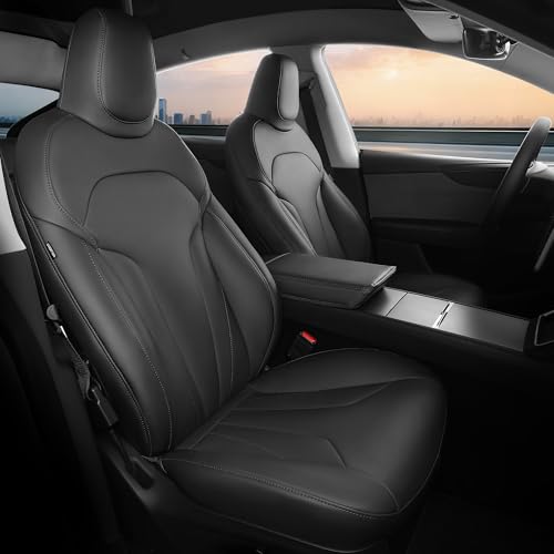 FEINEPRO 1:1 Custom Fit for Tesla Model Y Juniper Seat Covers 2025 2026 Premium Faux Leather Car Seat Covers Full Set (5 Seater) Waterproof & Breathable Compatible with Seat Airbags - Black