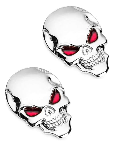 LEEQBCR 2 pièces 3D Metal Skull Autocollant de Voiture, Autocollants Tête de Mort Stickers 3D Voiture Autocollant Moto Autocollant d'insigne d'emblème Car...