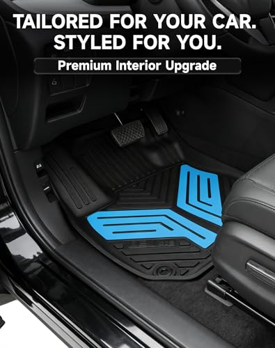 Image of Premium Color TPE Floor Mats Custom Fit for Honda CR-V 2017-2022 (Gasoline & Hybrid CRV), Hydro Blue Wing Design | All-Weather Heavy Duty Car Floor Liners Full Set 1st & 2nd Row
