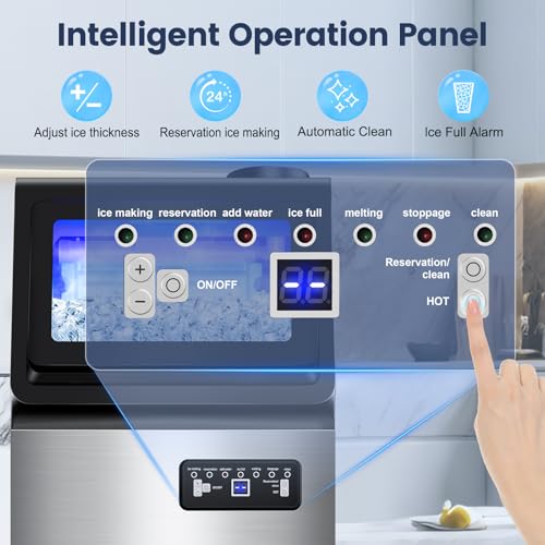 Image of Commercial Ice Maker Machine Dual Water Inlet Options, 140LBS /24H, Freestanding Under Counter Ice Maker with Smart LCD, Self-Cleaning, Quiet for Home, Bar, Restaurant, Support 5-Gallon Bottle Water