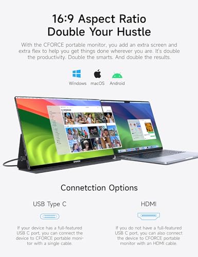 Portable 15.6 FHD USB C HDMI Monitor for Laptop PC Phone Mac Xbox PS5 Switch