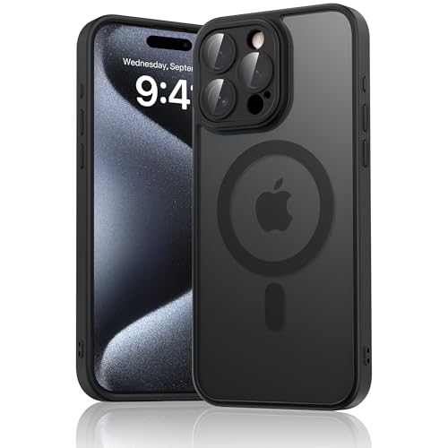 Image of Tobfit Magnetic Case for iPhone 15 Pro Compatible with Mag Safe, Translucent Matte Back Slim Shockproof Phone Cover for iPhone 15 Pro