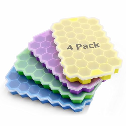 Image of Combo of 4 Pcs Silicone Ice Cube Trays with Lids and (2 Pc Finger Tally Counter), Flexible Icecube Tray for Freezer, Non-Stick Ice Cube Mold, Leakproof Ice Tray with Lid, Big Size Ice Cube Maker