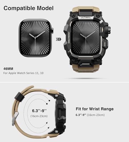 Image of ULTIMAL Rugged Case with Band for Apple Watch 46mm,Compatible with Apple Watch Series 11 /10, Military Grade Shockproof Bumper Cover for iWatch Tactical Band Men (46mm,Desert Yellow)